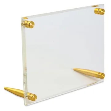 Wexel Art 4x6" Clear UV Grade Acrylic Tabletop Floating Picture Frame Display with Gold Hardware for...