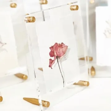 Wexel Art 4x6" Clear UV Grade Acrylic Tabletop Floating Picture Frame Display with Gold Hardware for Art and Photos