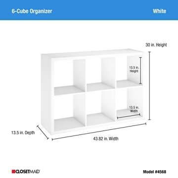 ClosetMaid 6 Cube Storage Shelf Organizer Bookshelf with Open Back, Vertical or Horizontal, Easy Assembly, Wood, White Finish