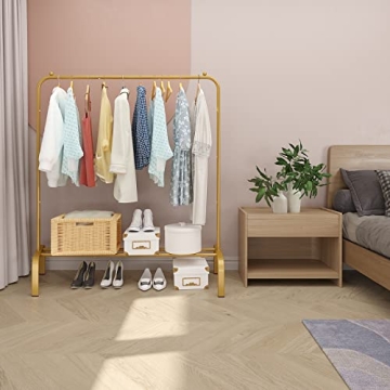 Stylish JIUYOTREE Metal Garment Rack with Bottom Shelf