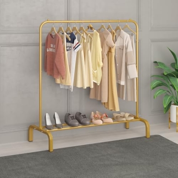 Stylish JIUYOTREE Metal Garment Rack with Bottom Shelf
