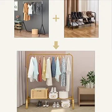 Stylish JIUYOTREE Metal Garment Rack with Bottom Shelf
