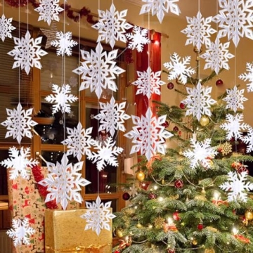 OuMuaMua Winter Christmas Hanging Snowflake Decorations, 12PCS Snowflakes Garland & 12PCS 3D Glitter...