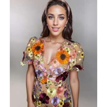 3D Floral Embroidery Homecoming Dresses Puffy Sleeve V Neck Bodycon Party Cocktail Mini Summer Dress Pink 16 Plus