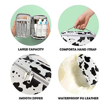 HooOriana Makeup Bag Set Cosmetic Bag 3 Pieces Small Makeup Bags for Women with Cow Animal Milk Mini Cute style Travel Pouch Bags