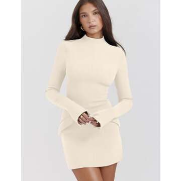 YMDUCH Women's Long Sleeve Mock Turtle Neck Bodycon Mini Tank Short Party Dress