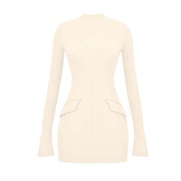 YMDUCH Women's Long Sleeve Mock Turtle Neck Bodycon Mini Tank Short Party Dress