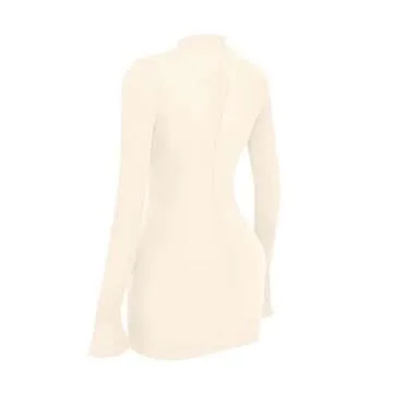 YMDUCH Women's Long Sleeve Mock Turtle Neck Bodycon Mini Tank Short Party Dress