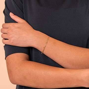 PAVOI 14K Gold Plated Layering Charm Bracelet for Women | White Gold Plated Chain Bracelet with 2x3mm Cubic Zirconia | Special Gold Jewelry for Women| White Gold