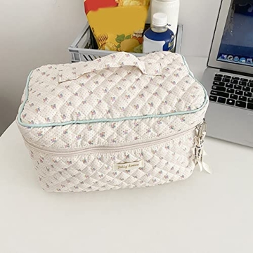 Juoxeepy Quilted Cotton Makeup Bag for Travel and Everyday Use