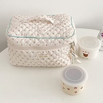 Juoxeepy Quilted Cotton Makeup Bag for Travel and Everyday Use