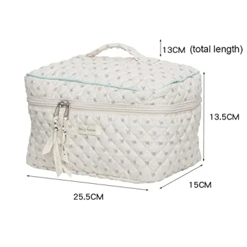 Juoxeepy Quilted Cotton Makeup Bag for Travel and Everyday Use