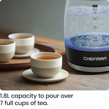 Chefman Glass Electric Kettle Fast Boiling Safe Stylish