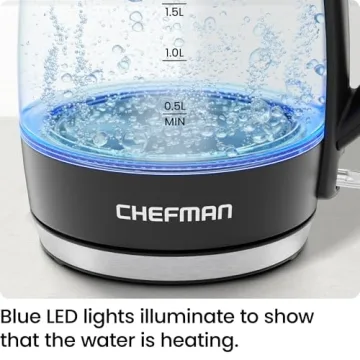 Chefman Glass Electric Kettle Fast Boiling Safe Stylish