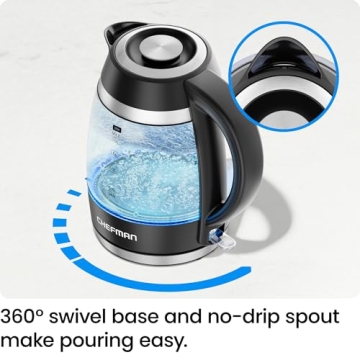 Chefman Glass Electric Kettle Fast Boiling Safe Stylish