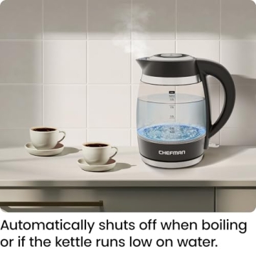 Chefman Glass Electric Kettle Fast Boiling Safe Stylish