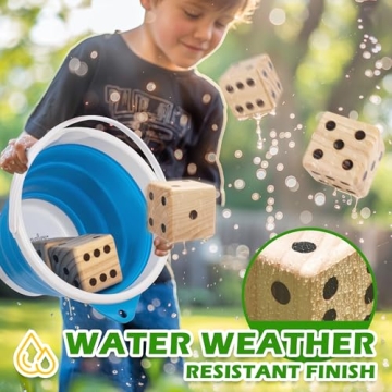 ropoda 3.5" Giant Wooden Yard Dice Set for Outdoor Fun, Barbeque, Party Events, Backyard Games, Lawn Games Includes 6 Dice, Collapsible Bucket, Score Cards & Dry Erase Marker