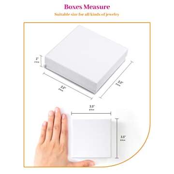 MESHA Cardboard Glossy Jewelry Gift Boxes, Cotton Filled Jewlery Box with Lids, White 3.5x3.5x1 Inch, Necklace Ring Bracelet Earring Display Box, Bulk Square Small Kraft Jewelry Gift Box, 96 Pieces