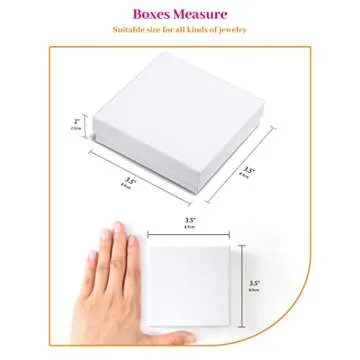 MESHA Cardboard Glossy Jewelry Gift Boxes, Cotton Filled Jewlery Box with Lids, White 3.5x3.5x1 Inch, Necklace Ring Bracelet Earring Display Box, Bulk Square Small Kraft Jewelry Gift Box, 96 Pieces