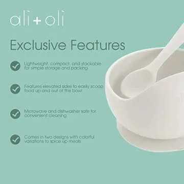 Ali+Oli Silicone Suction Bowl and Spoon Set (Blush, Original) - Unbreakable Suction Bowls for Baby 6 Months and Up, Self Feeding Baby Utensils, First Stage Baby Feeding Supplies