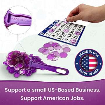 MR CHIPS Made in USA Bingo Magnetic Wand & ¾ Inch Purple 100 Upgraded Pieces Chips Plastic with Metal Rings - Support American Jobs