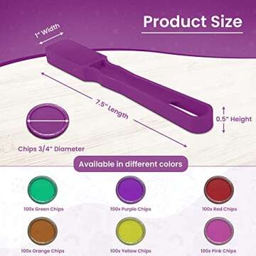 MR CHIPS Made in USA Bingo Magnetic Wand & ¾ Inch Purple 100 Upgraded Pieces Chips Plastic with Metal Rings - Support American Jobs