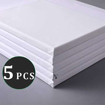 5 Pack 8x10 Inch Stretched Canvas, Canvas Boards for Painting, 100% Cotton, Primed White Blank Frame Painting Canvas for Acrylic, Oil Paint