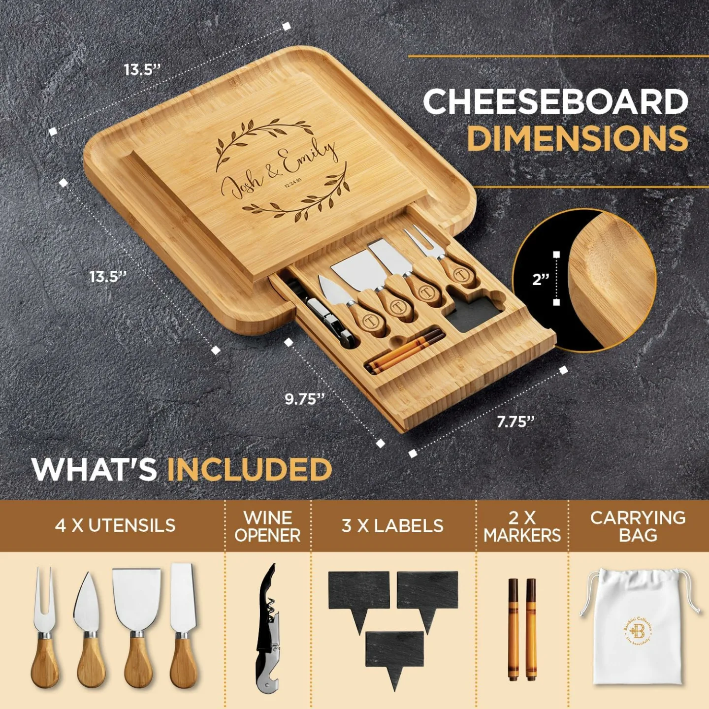 Personalized Charcuterie Board Gift Set - Engraved
