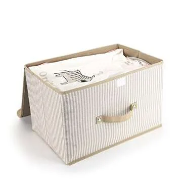 EZ GENERATION Storage Bins Set, Storage Baskets Pack of 2 Foldable Storage Boxes Cubes with Lids, Fabric Storage Bin Organizer Collapsible Box Containers for Nursery,Closet,Bedroom,Home(Cream Stripe)