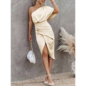 Elegant ANRABESS Satin One Shoulder Bodycon Dress for Events