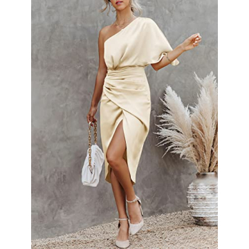 Elegant ANRABESS Satin One Shoulder Bodycon Dress for Events