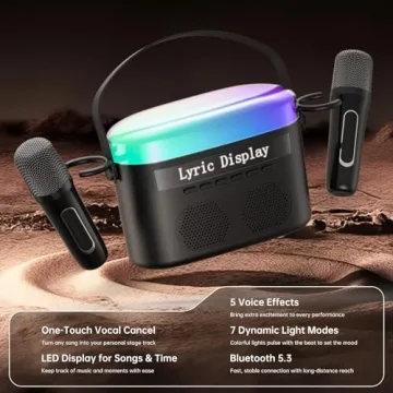 Karaoke Machine with Wireless Mics & Lights for Everyone