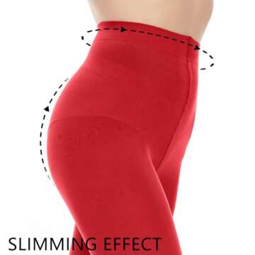 Citystl Opaque Red Tights for Women, 80D Tummy Compression Plus Size Tights, Control Top Microfiber ...