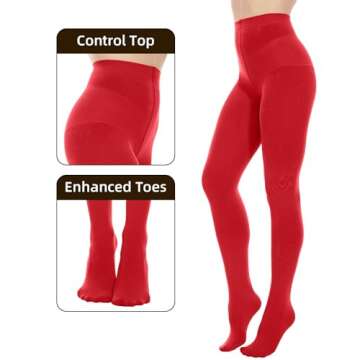 Citystl Opaque Red Tights for Women, 80D Tummy Compression Plus Size Tights, Control Top Microfiber Pantyhose for women(Red-S/M)