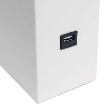 Elegant Designs LT1053-WHT Modern Leather Table Lamp with USB and White Fabric Shade, White(Pack of 1)