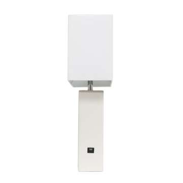 Elegant Designs LT1053-WHT Modern Leather Table Lamp with USB and White Fabric Shade, White(Pack of 1)