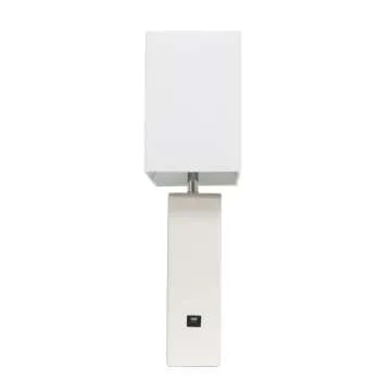 Elegant Designs LT1053-WHT Modern Leather Table Lamp with USB and White Fabric Shade, White(Pack of 1)