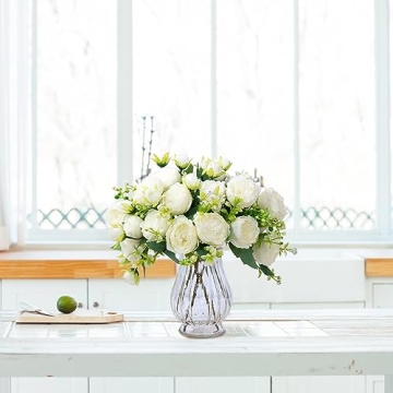 JARELING Silk Peonies in Glass Vase for Elegant Home Decor