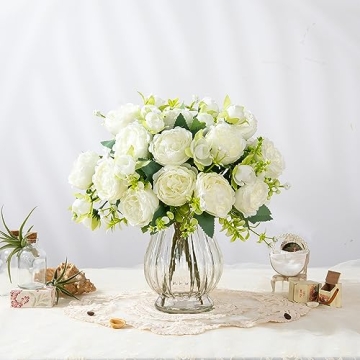 JARELING Silk Peonies in Glass Vase for Elegant Home Decor