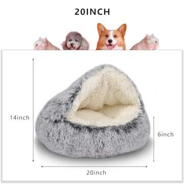 ShinHye Cat Bed Round Plush Fluffy Hooded Cat Bed Cave, Cozy for Indoor Cats or Small Dog beds, Soot...