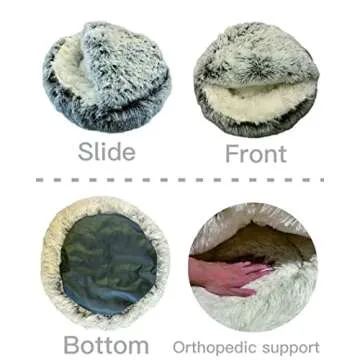 ShinHye Cat Bed Round Plush Fluffy Hooded Cat Bed Cave, Cozy for Indoor Cats or Small Dog beds, Soothing Pet Beds Doughnut Calm Anti-nxiety Dog Bed - Waterproof Bottom Washable (20×20inch, Grey)