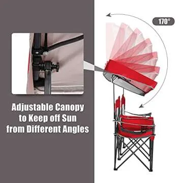GYMAX Double Camping Chair, Beach Chair with Canopy Shade, Adjustable UV Protection, Cooler, Cup Holder & Carry Bag, Folding Portable Lawn Soccer Camp Chair with Umbrella for Adults (Red, 2 Person)