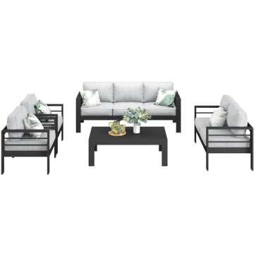 LayinSun Outdoor Aluminum Furniture Set, 5 Pieces Patio Sectional Conversation Chat Sofa Modern Seat...