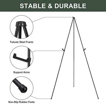 DANMO Easel Stand for Wedding Sign Poster 63'' Instant Display Easel for Floor Adjustable Metal Art Easel Black