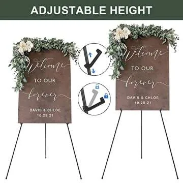 DANMO Easel Stand for Wedding Sign Poster 63'' Instant Display Easel for Floor Adjustable Metal Art Easel Black