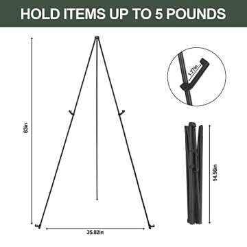 DANMO Easel Stand for Wedding Sign Poster 63'' Instant Display Easel for Floor Adjustable Metal Art Easel Black