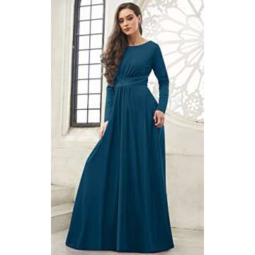 KOH KOH Womens Long Full Sleeve Sleeves Flowy Empire Waist Fall Winter Modest Formal Floor Length Ab...
