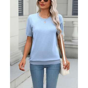 Zeagoo Womens Summer Short Sleeve Tops Crew Neck Lightweight Pullover Sweaters Loose Dressy Casual B...