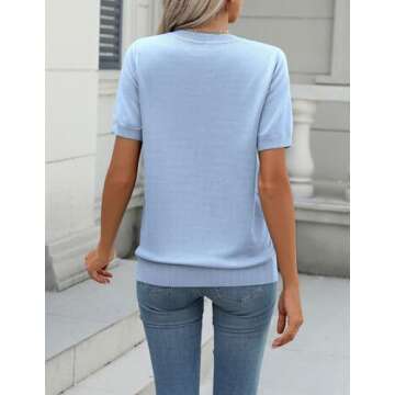 Zeagoo Womens Summer Short Sleeve Tops Crew Neck Lightweight Pullover Sweaters Loose Dressy Casual Blouse Blue Clothes L