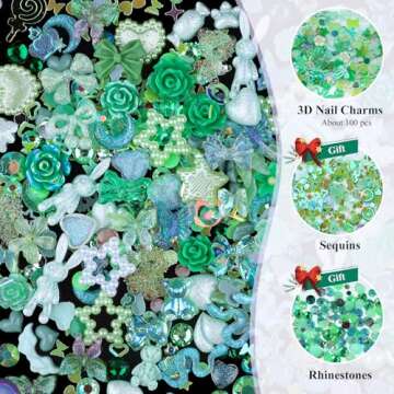 Kikonoke 100 Pieces 3D Resin Butterfly Bear Nail Charms Rose Flower Peach Skirt Bow Deer Snake Rabbi...